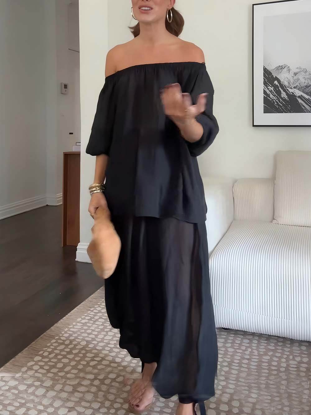 Lässiger Chiffon-Pumphose mit elastischer Taille und Knoten