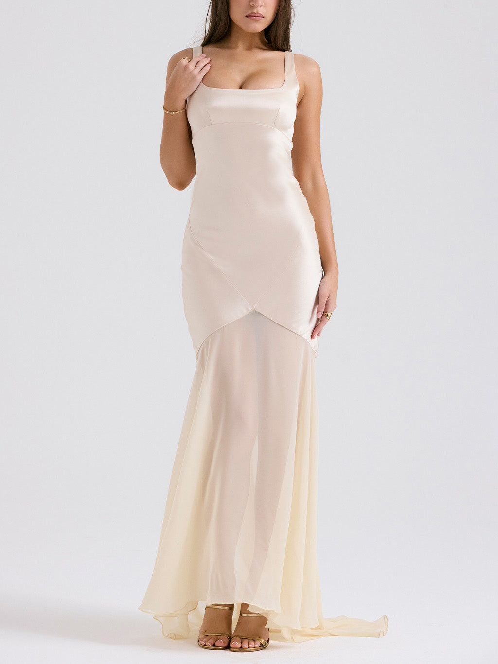Elegant Square Neck Chiffon Floor-Length Maxi Dress