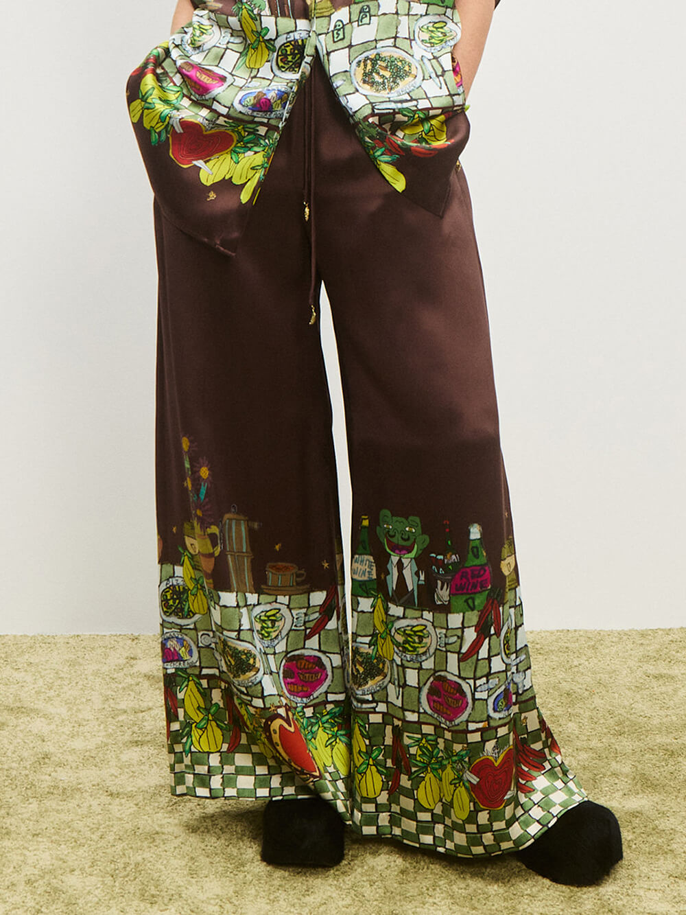 Unique Floral Print Elastic Waist Wide-Leg Pants