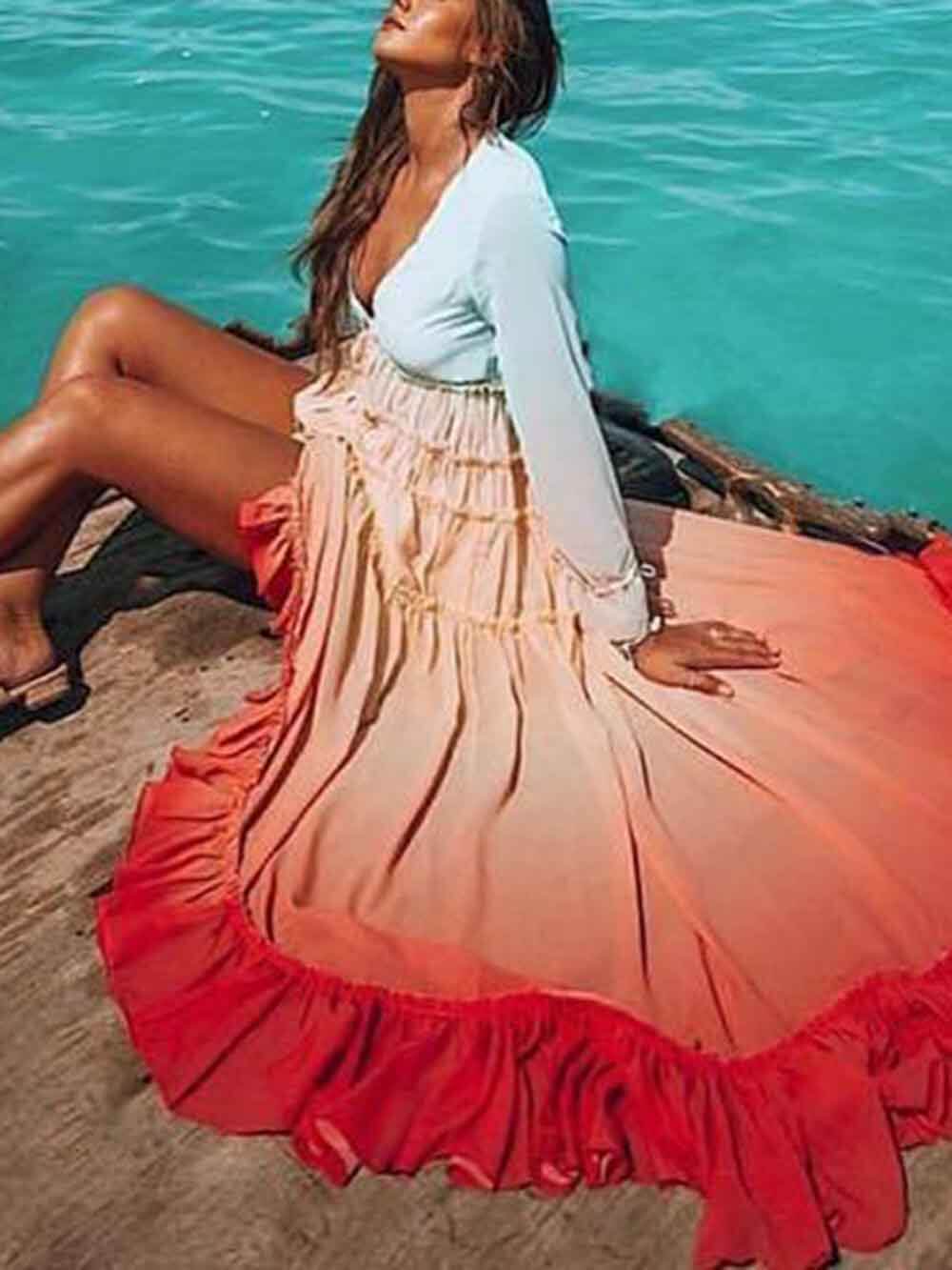 Robe longue bohème à imprimé dégradé arc-en-ciel unique
