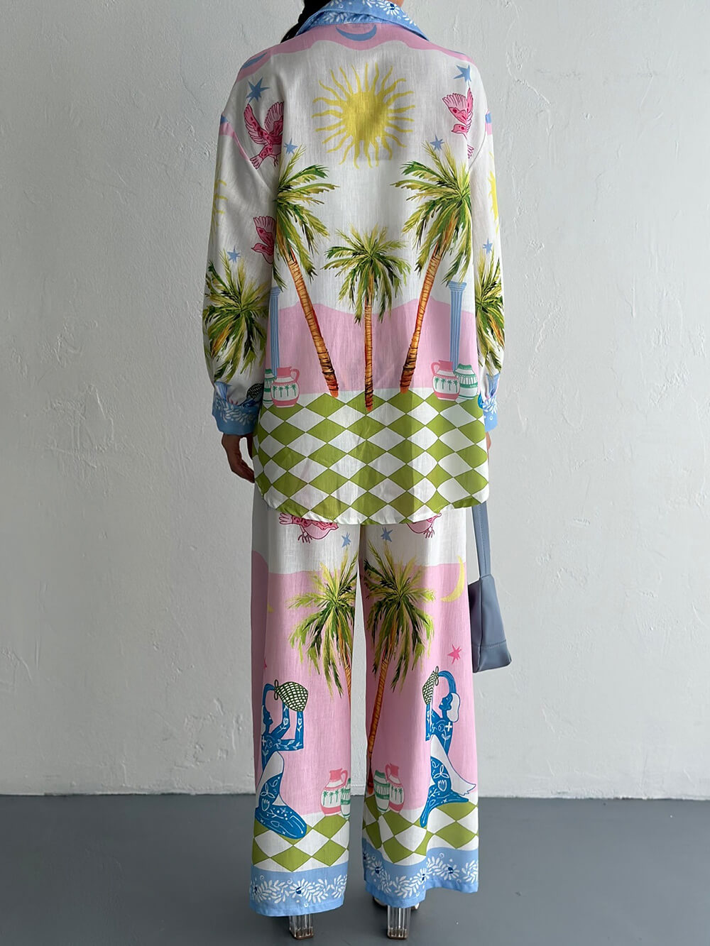 Chemise ample boutonnée surdimensionnée à imprimé palmiers en bord de mer