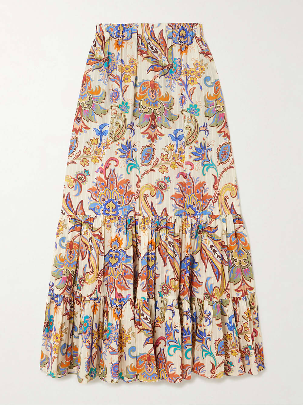 Einzigartiger mehrlagiger Midirock im Boho-Chic-Stil mit Paisley-Print