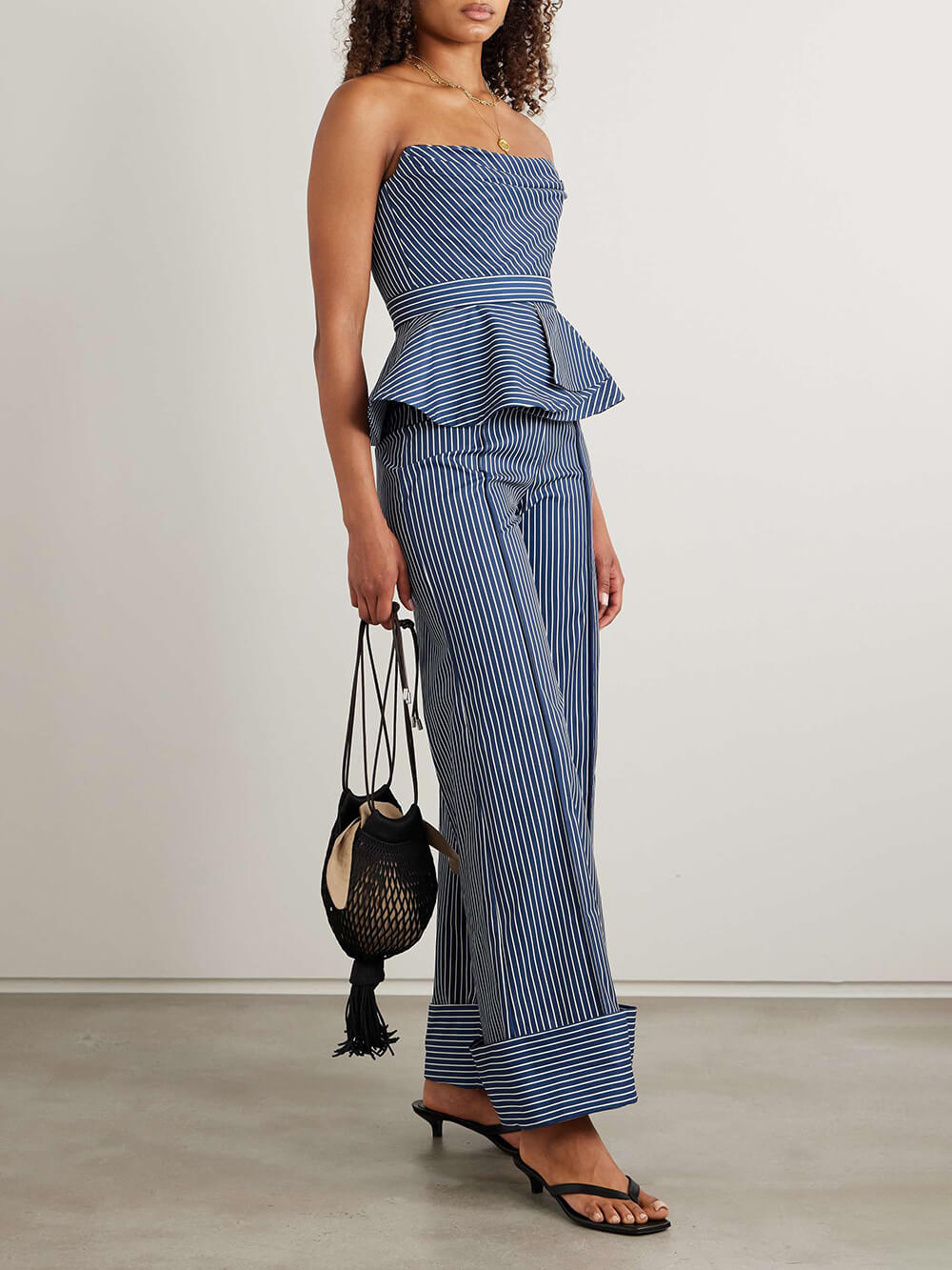 Weite Hose aus Stretch-Twill mit Retro-Streifenmuster