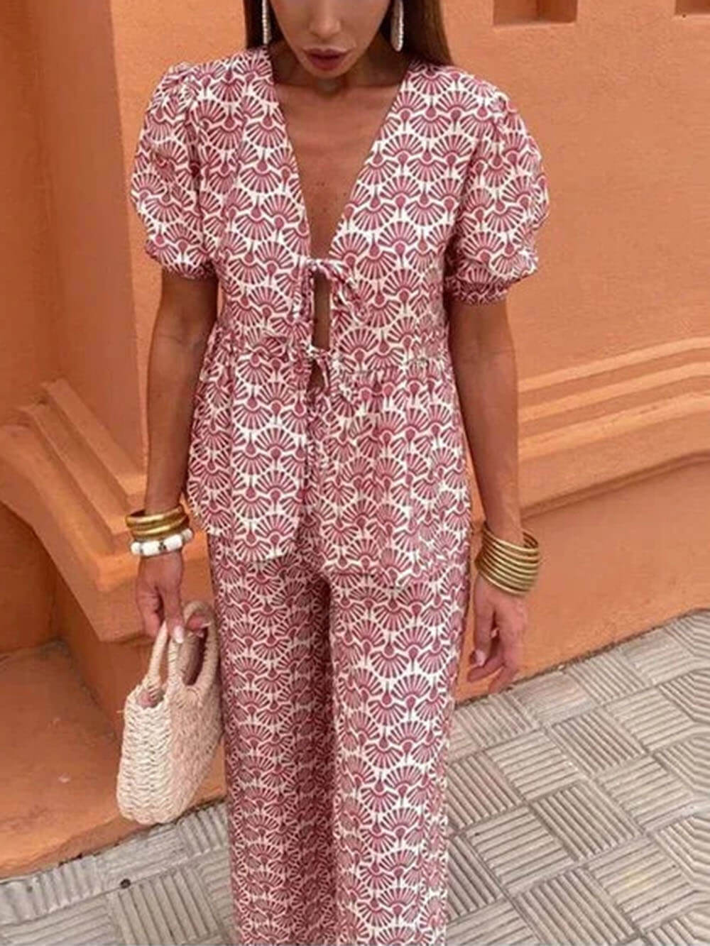 Pantalon ample élastique décontracté à imprimé floral