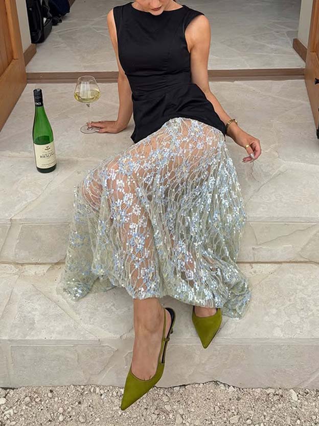 Exquisiter Maxirock aus schillernder Spitze