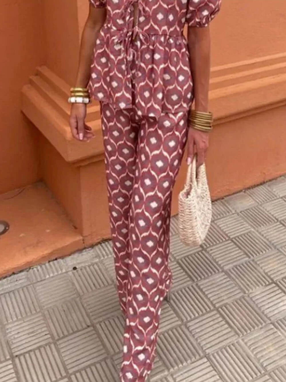 Pantalon ample élastique décontracté à imprimé floral