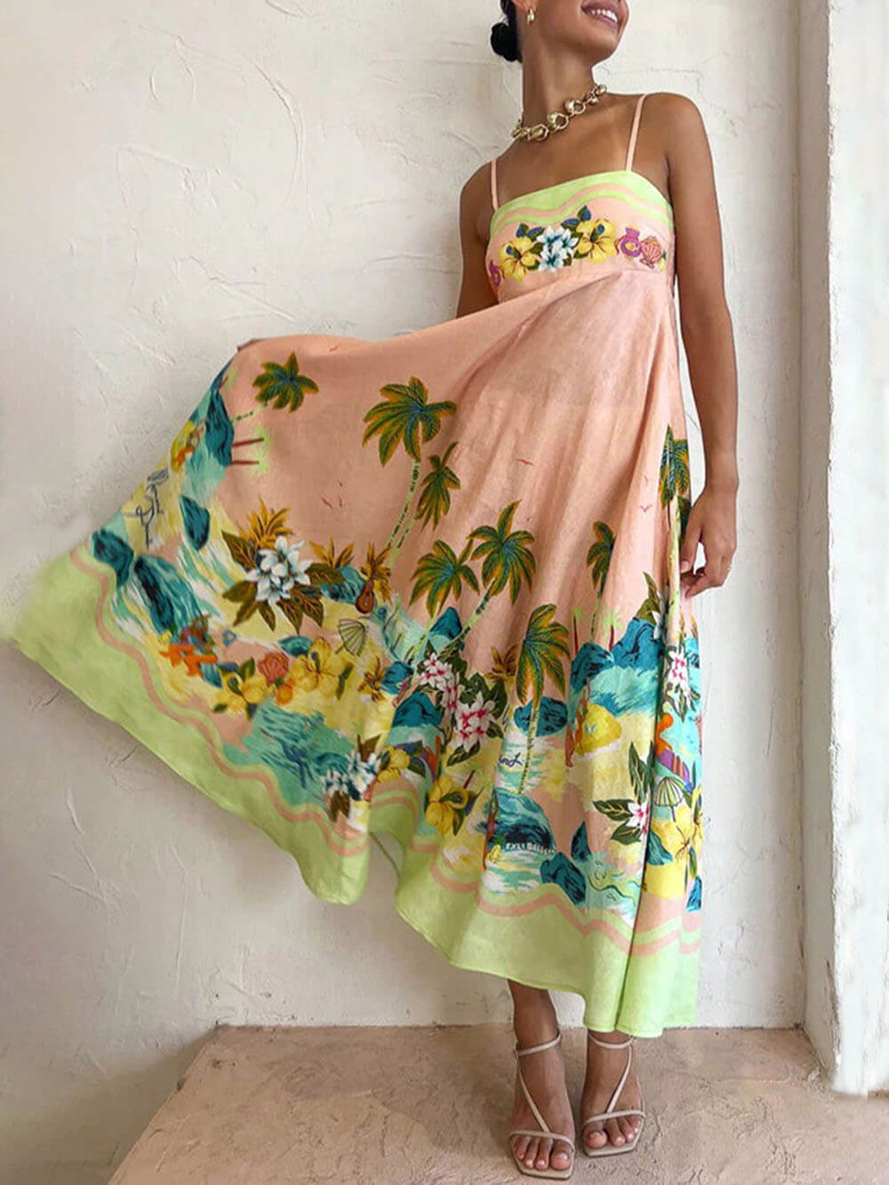 Robe midi décontractée à imprimé fronde