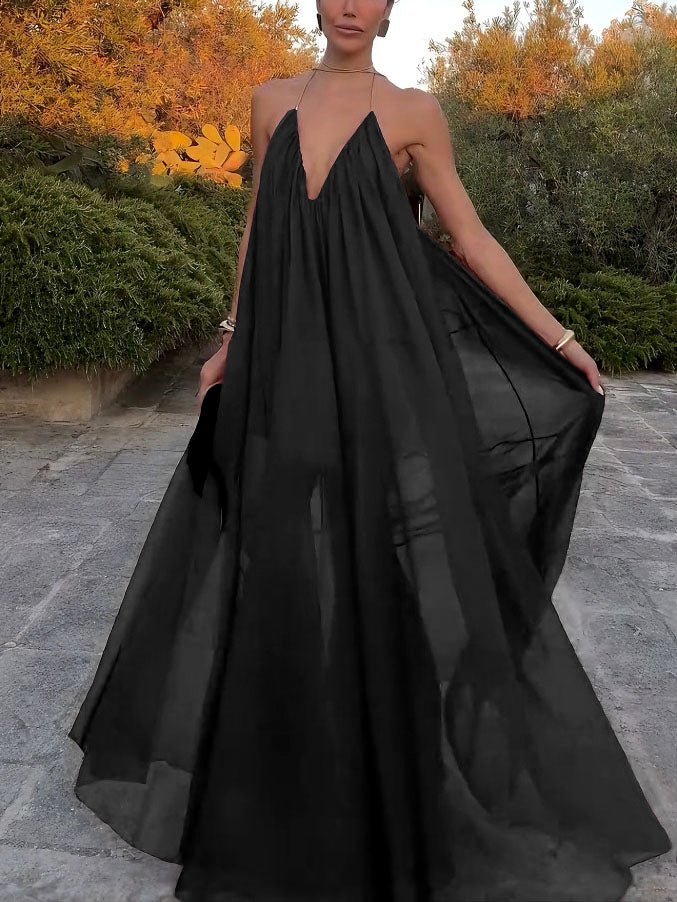 Elegantes, fließendes Chiffon-Maxikleid mit V-Ausschnitt