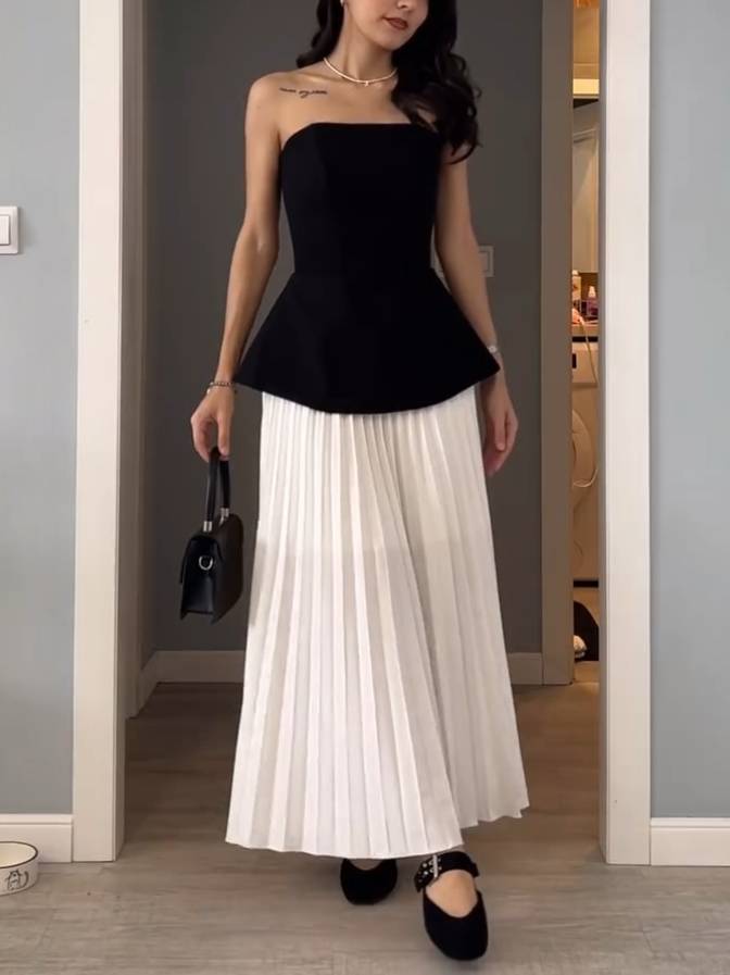 Set aus Tube-Top mit Bindeträgern und Faltenrock - Tube Top