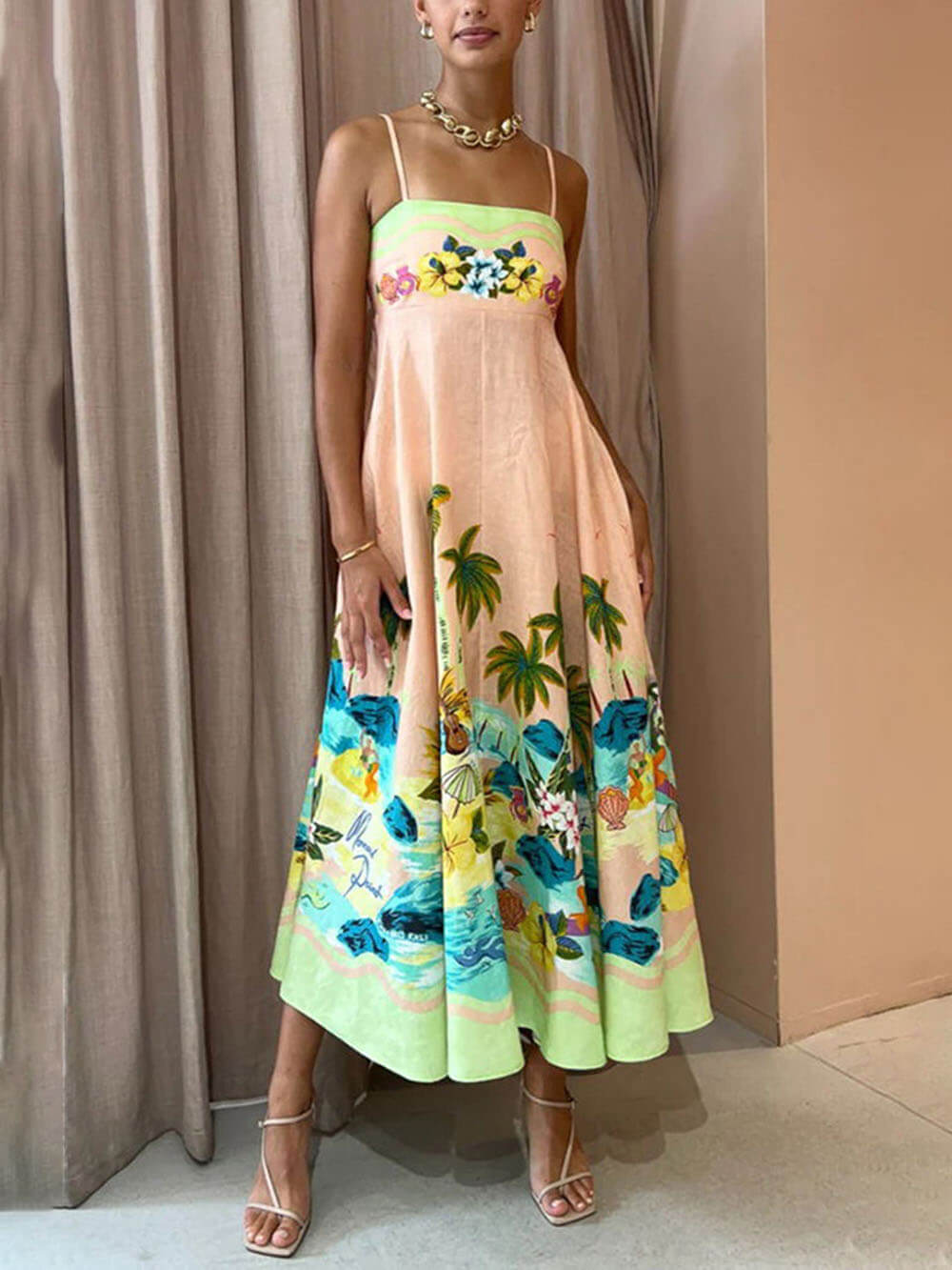 Robe midi décontractée à imprimé fronde