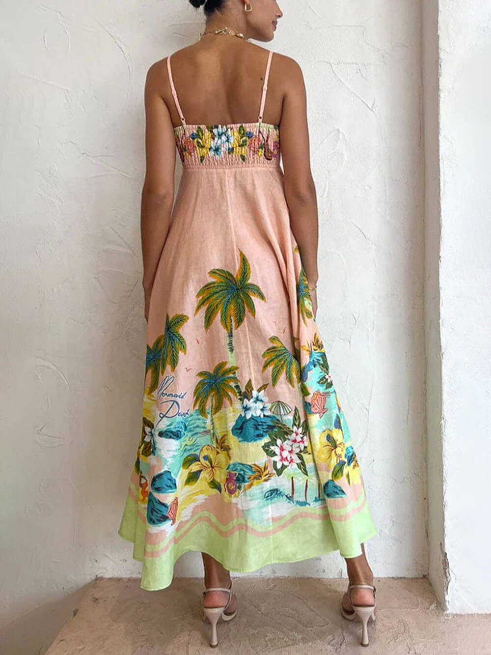 Robe midi décontractée à imprimé fronde