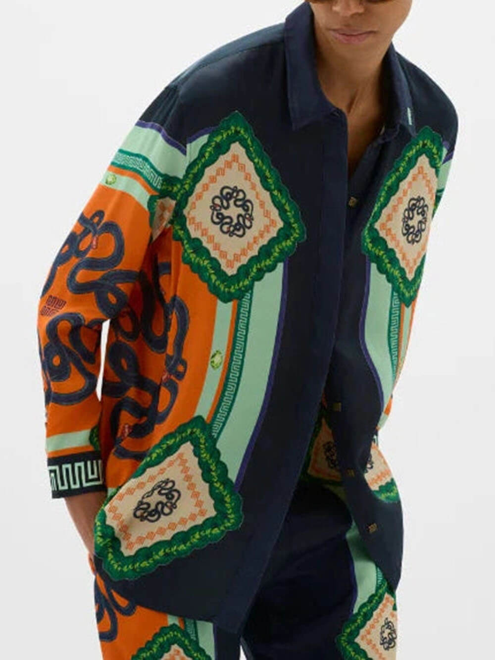 Einzigartige Hose mit weitem Bein und elastischem Bund in Korallenrot mit Grafikdruck und Taschen