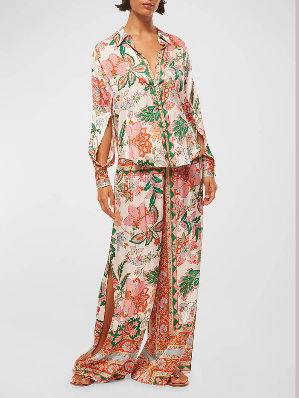 Pantalon large à imprimé floral unique avec poignets fendus
