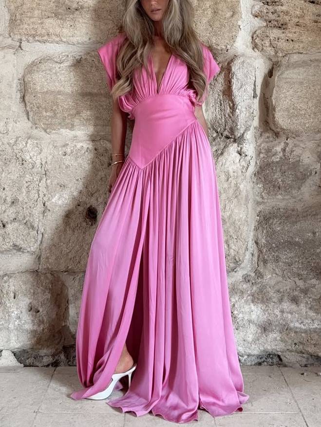 Sexy Maxikleid mit tiefem V-Ausschnitt und Seitenschlitz