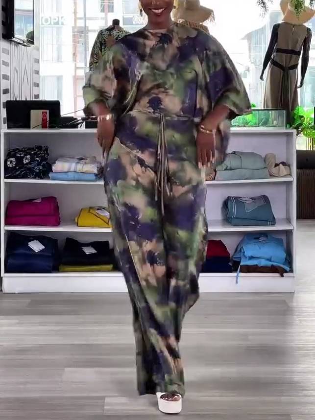 Anzughemd mit bedrucktem Schnürhemd und Hose mit weitem Bein