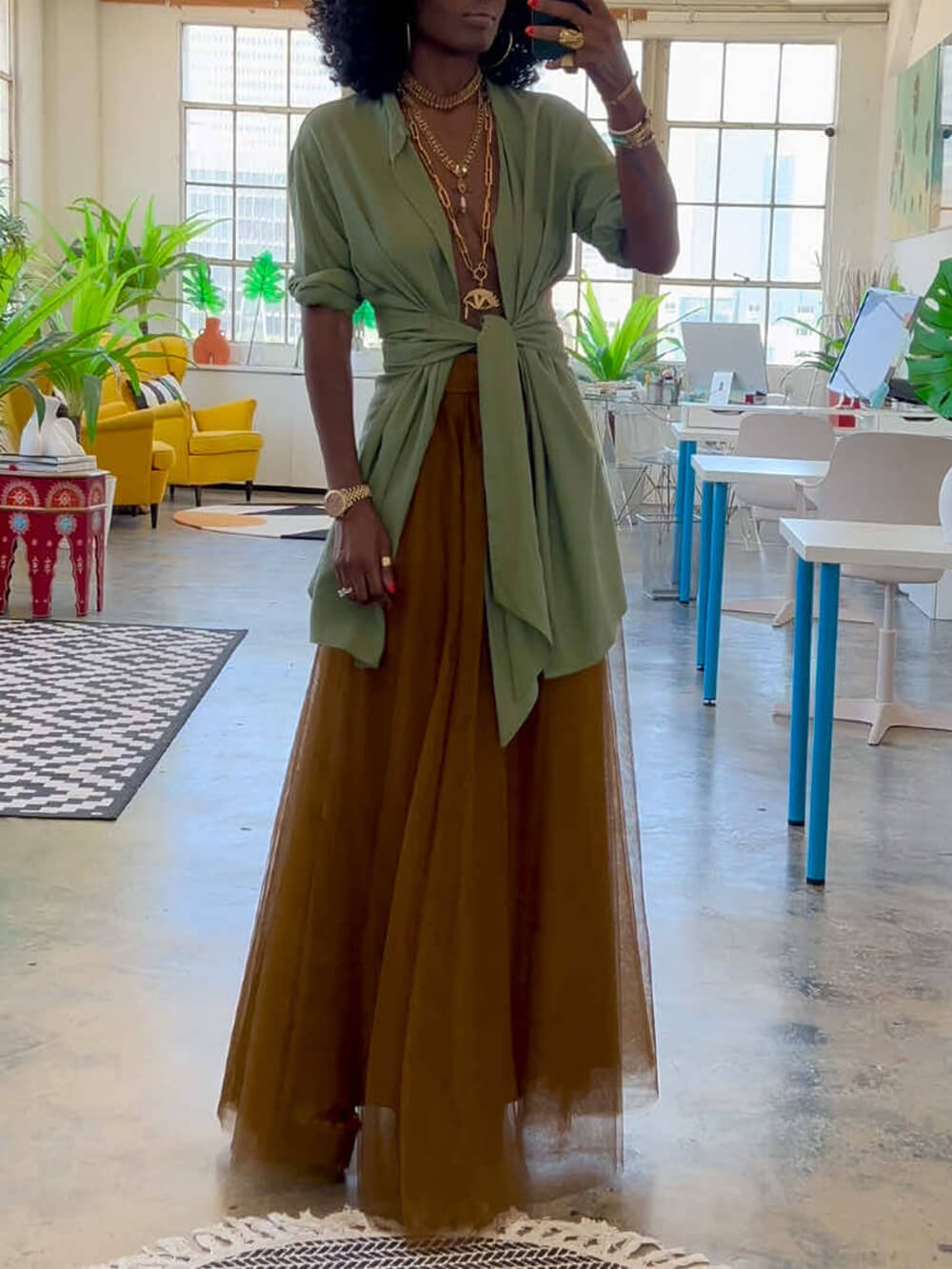 Elegant Mesh A-Line High-Waist Skirt