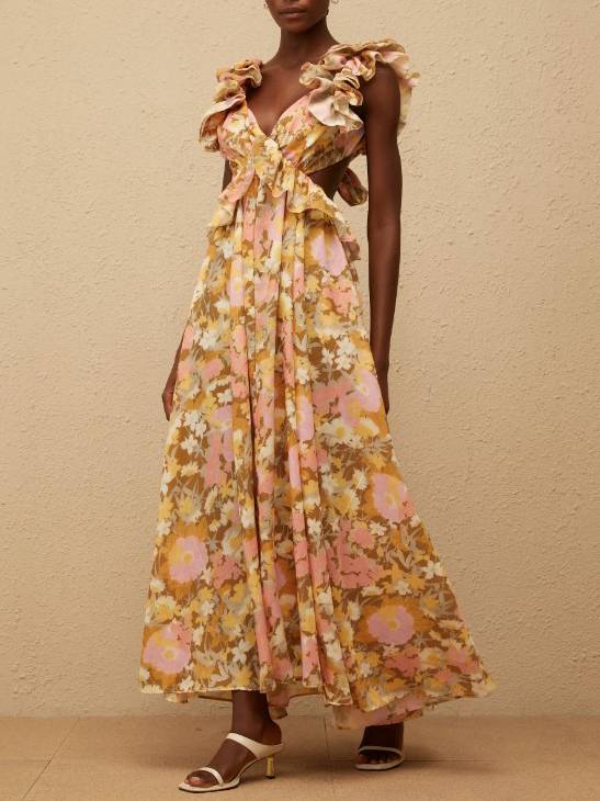 Robe longue dos nu croisée à imprimé floral