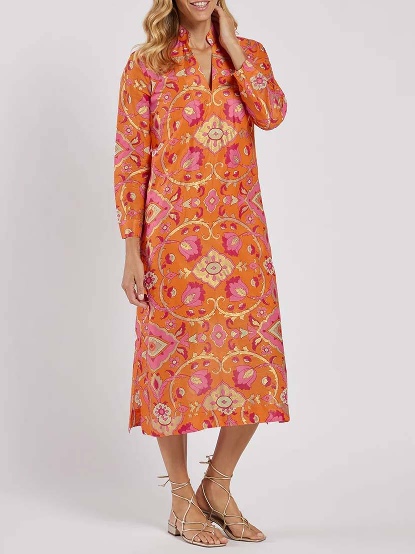 Robe midi imprimée à col montant
