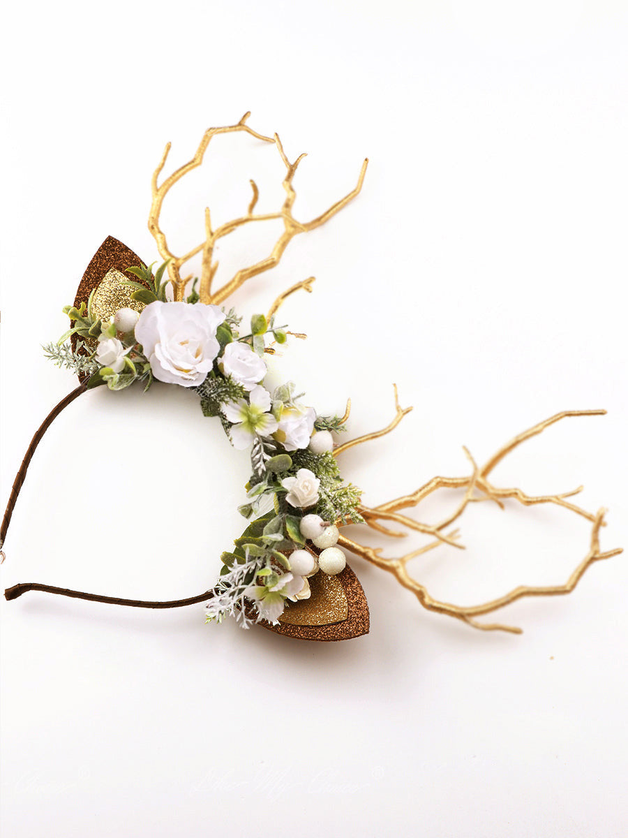 Bandeau de Noël renne blanc et sauge