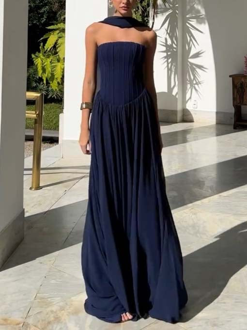 Robe longue trapèze à haut tube et écharpe