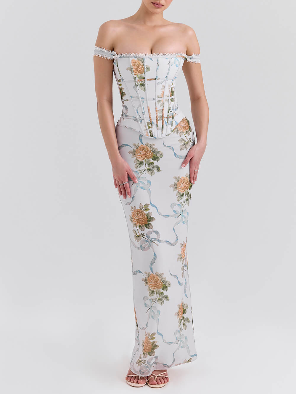 Robe longue corset à imprimé rétro