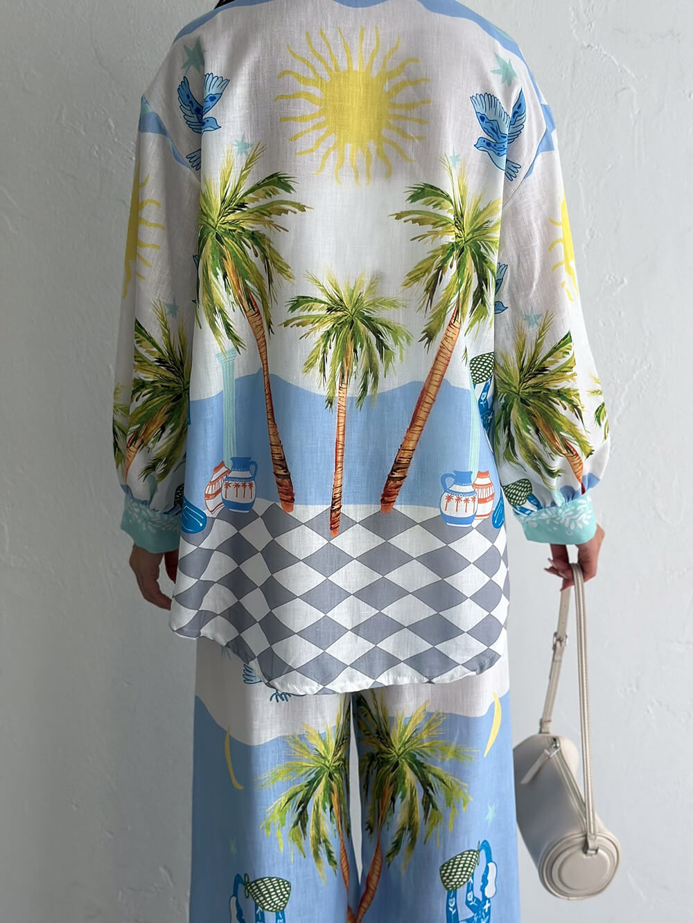 Chemise ample boutonnée surdimensionnée à imprimé palmiers en bord de mer