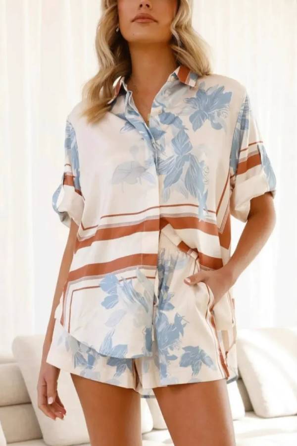 Lässiges All-Match-Set aus Hemd, Strickjacke und Shorts