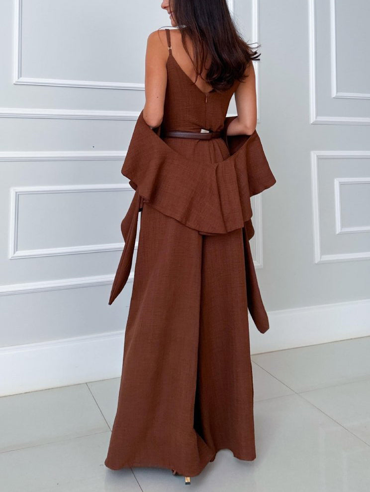 Einzigartiger ärmelloser Jumpsuit mit Rüschen und Hosenträgern