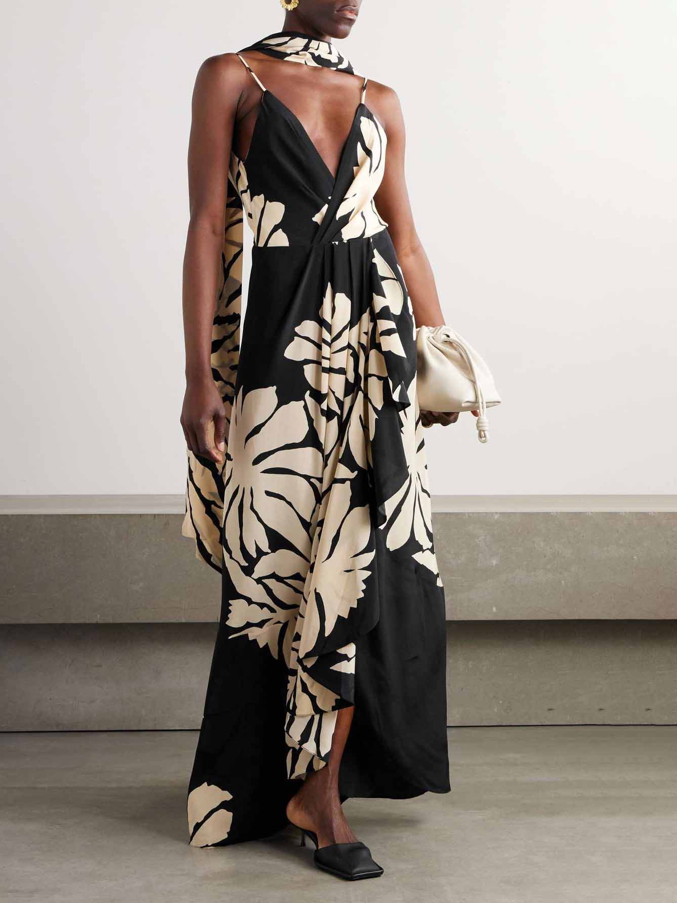 Robe longue portefeuille décontractée à imprimé floral plissé