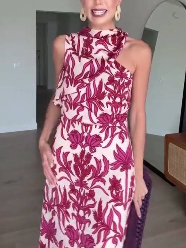 Zweiseitig schulterfreies Printkleid