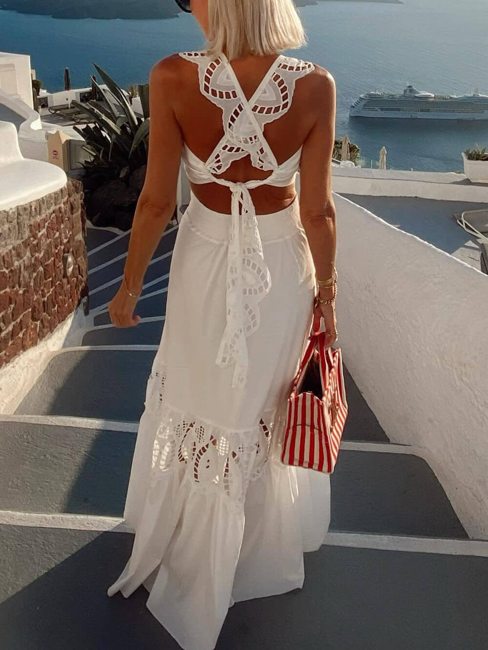 Elegant Lace-Panel High-Waist Maxi Skirt