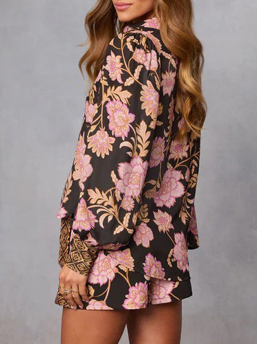 Casual Bohemian Floral Print Long-sleeved Shirt