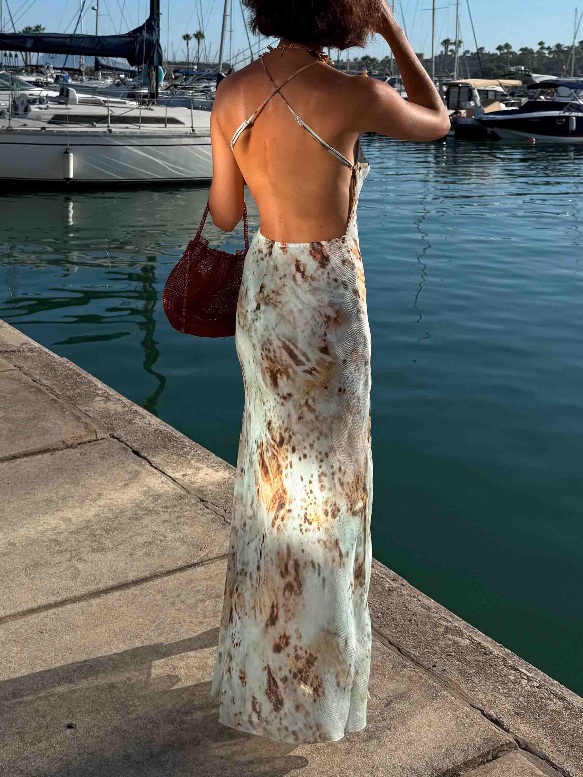 Sexy Maxikleid mit abstraktem Blumendruck und V-Ausschnitt und Schlitz
