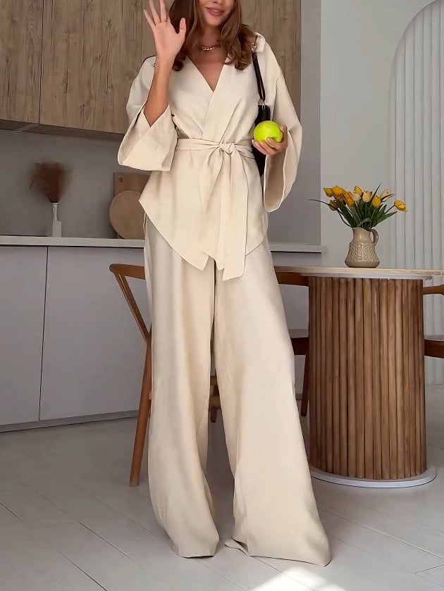 Casual Wrap-around Tie Long-sleeved Shirt