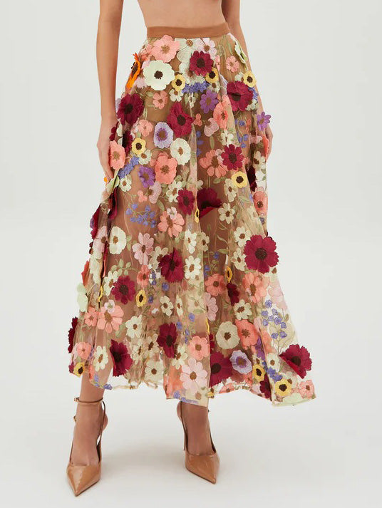 Exquisiter transparenter Rock mit Blumenstickerei