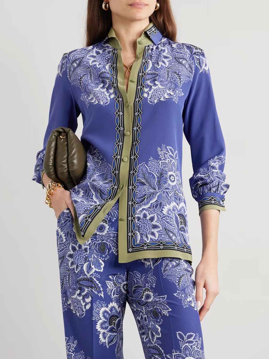 Satinhemd mit Blumenmuster im Retro-Bohemian-Stil