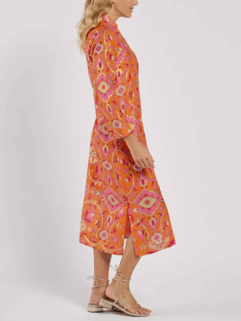 Robe midi imprimée à col montant