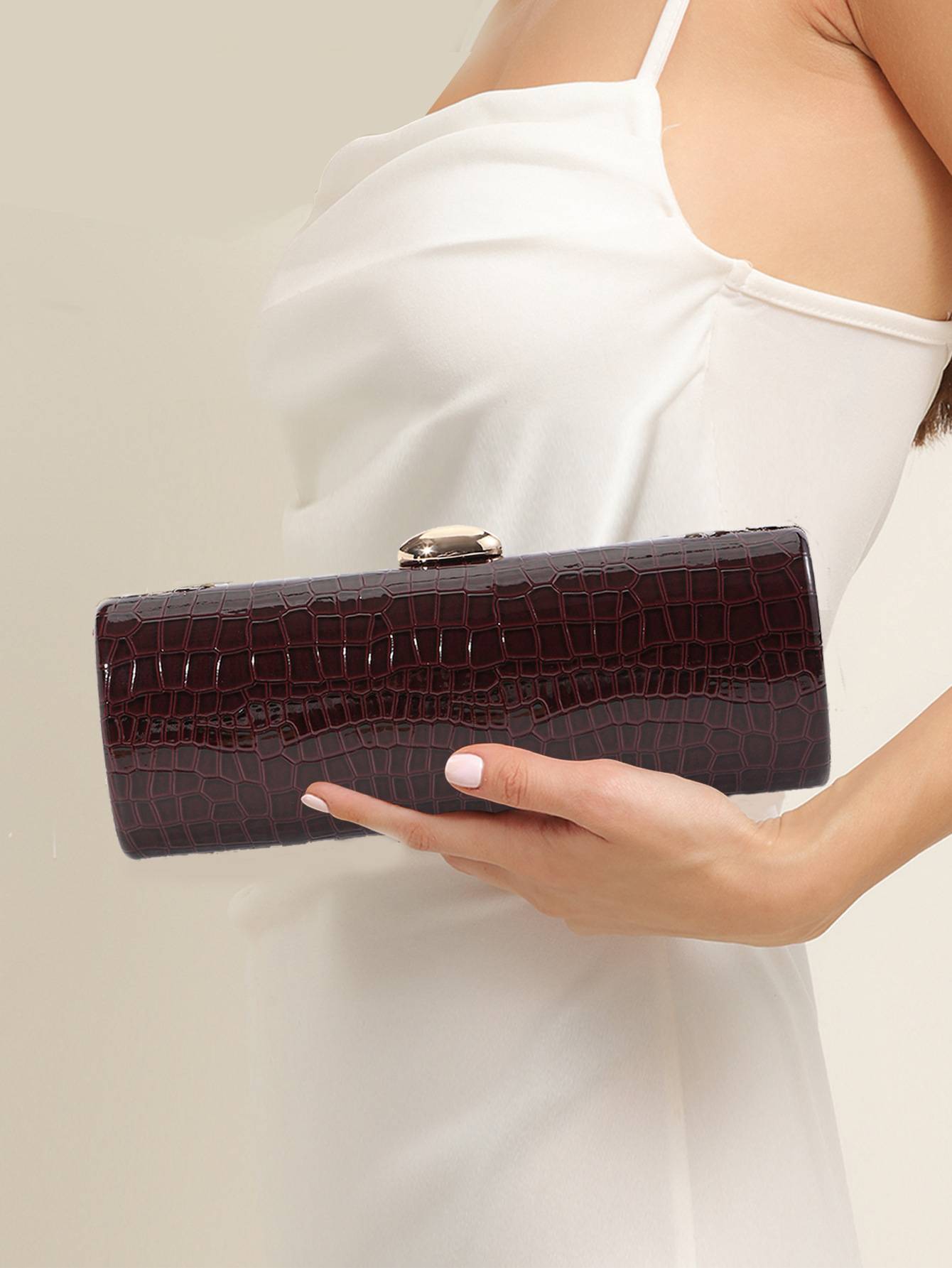Sac à main minimaliste à motif crocodile avec chaîne
