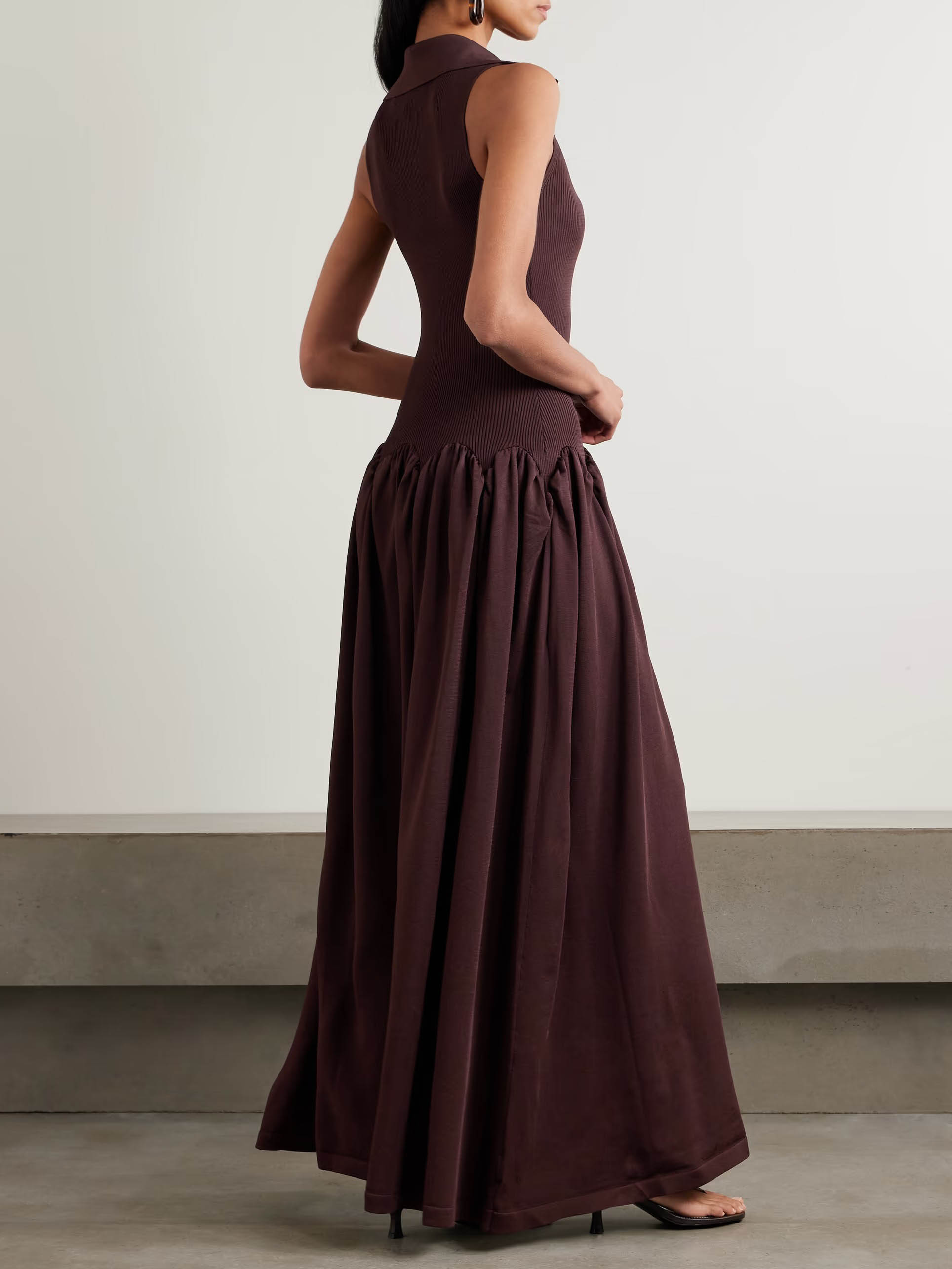 Fashion Knitted Corset Patchwork A-line Pleated Maxi Dress