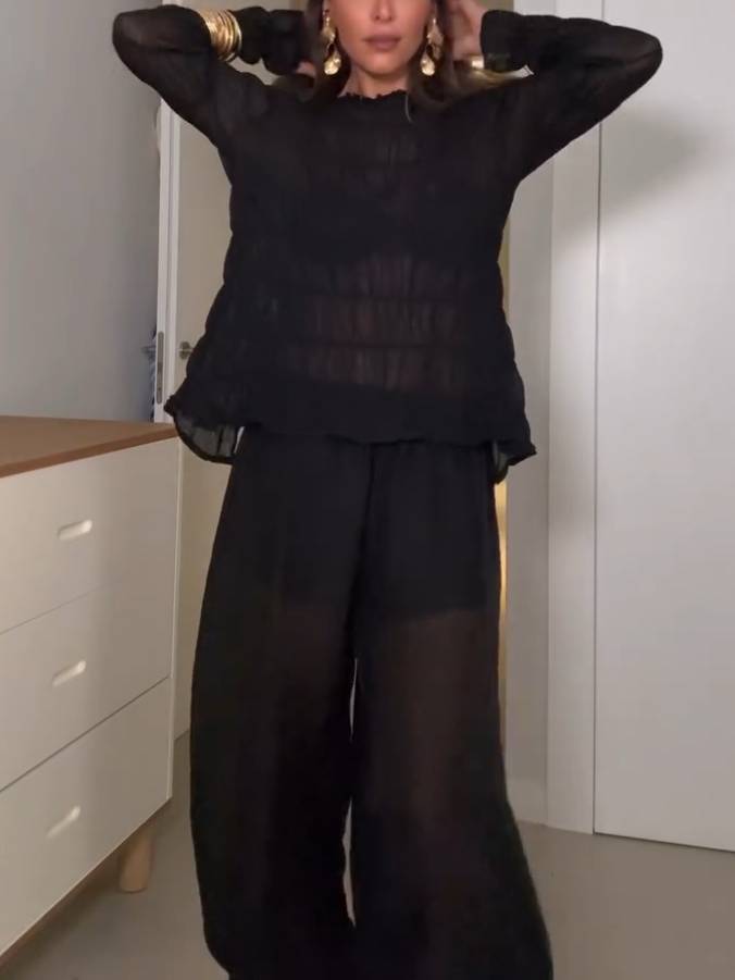 Chemise plissée à manches longues style vacances Ensemble knickerbockers