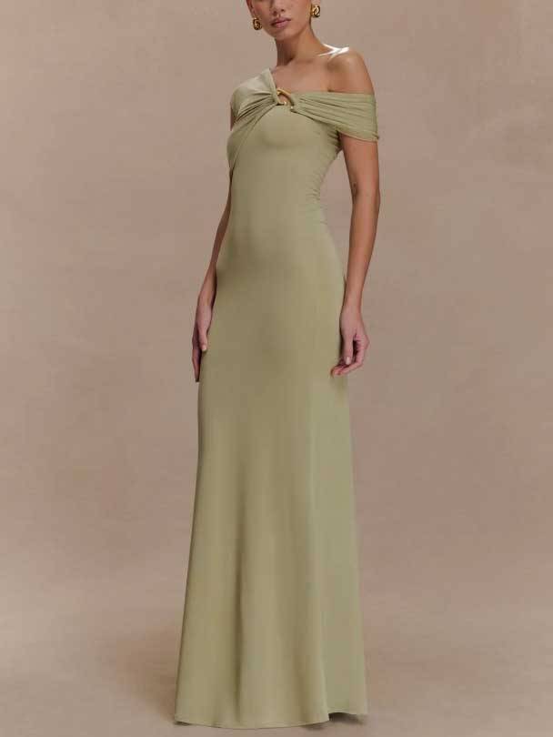Off-shoulder Asymmetric Design Slim-fit Maxi Dress