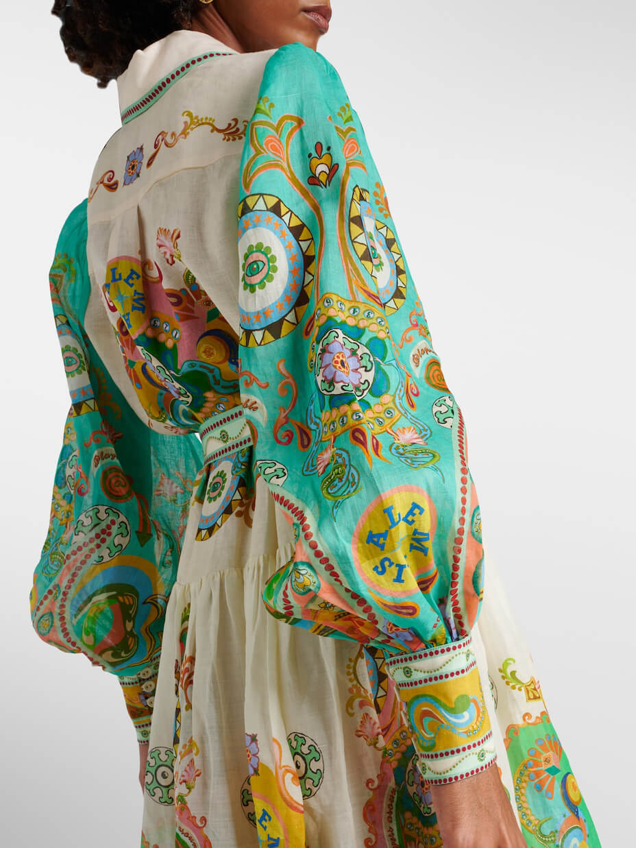 Robe mi-longue à manches bouffantes et imprimé tendance, unique et exquise