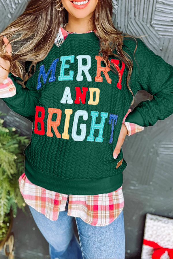 Blackish Green Merry And Bright Quilted Sweatshirt Green