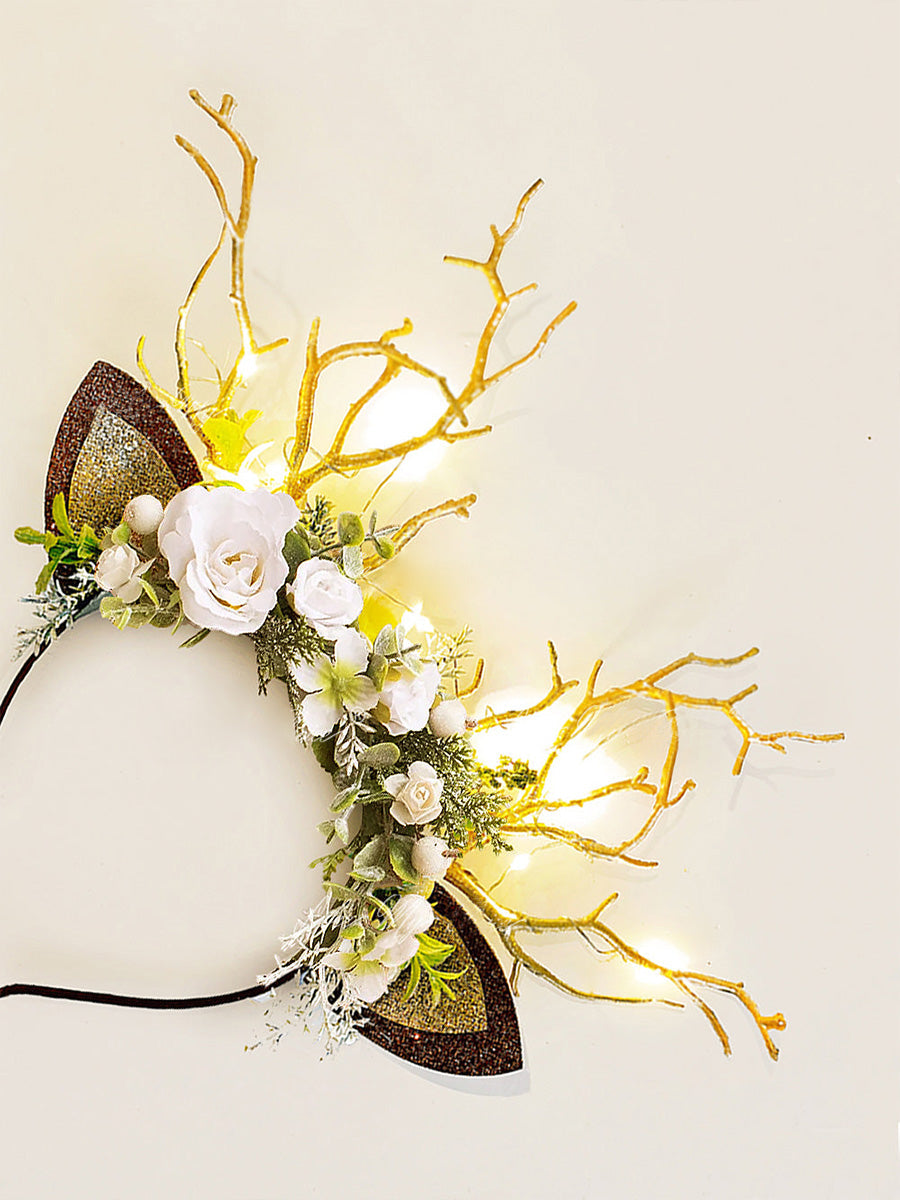 Bandeau de Noël renne blanc et sauge