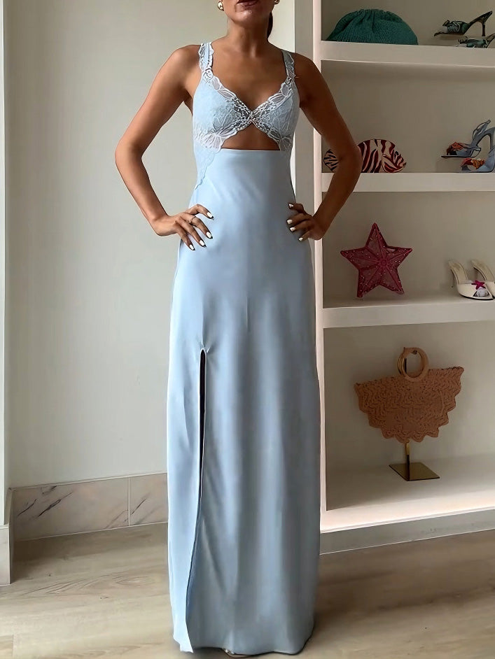 Elegant Lace Panel Cutout Slip Maxi Dress