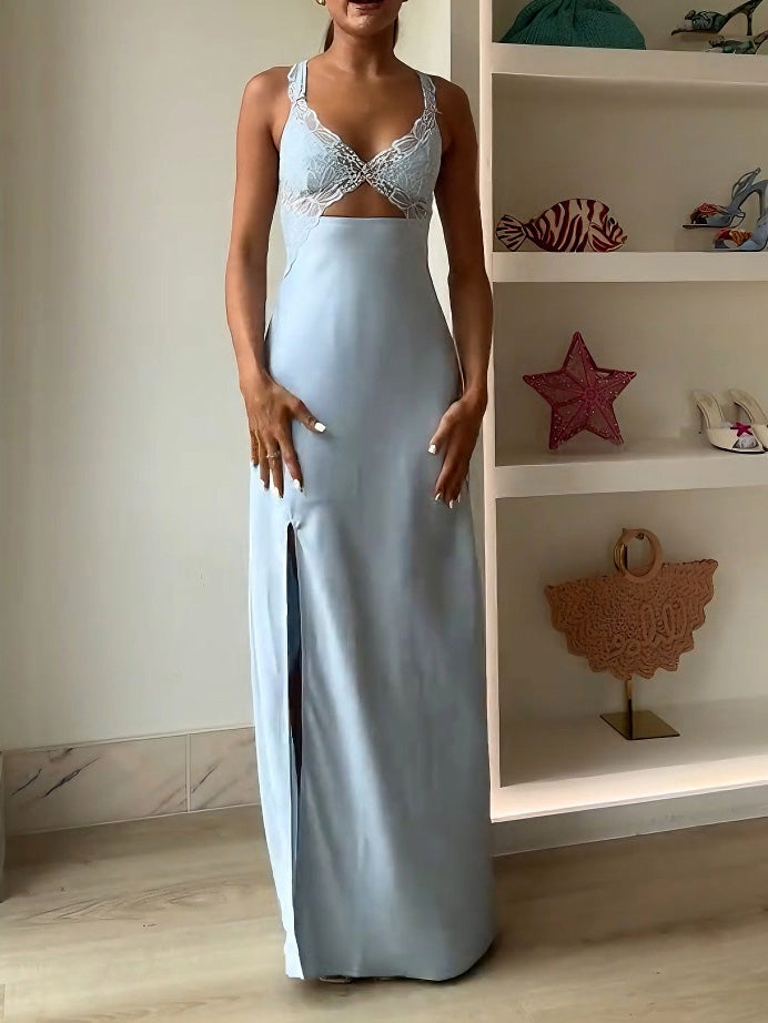 Elegant Lace Panel Cutout Slip Maxi Dress
