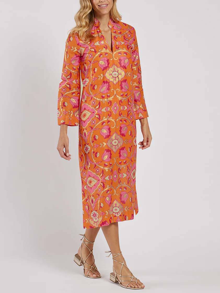 Robe midi imprimée à col montant