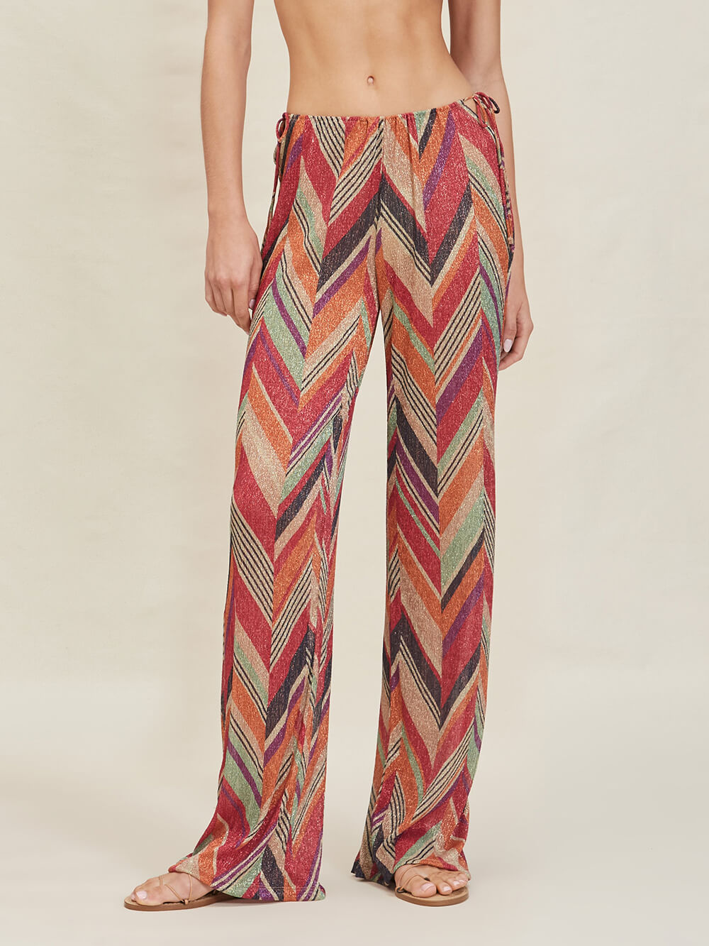 Seaside Vacation – Gerade Hose mit geometrischem Print und seitlicher Schnürung