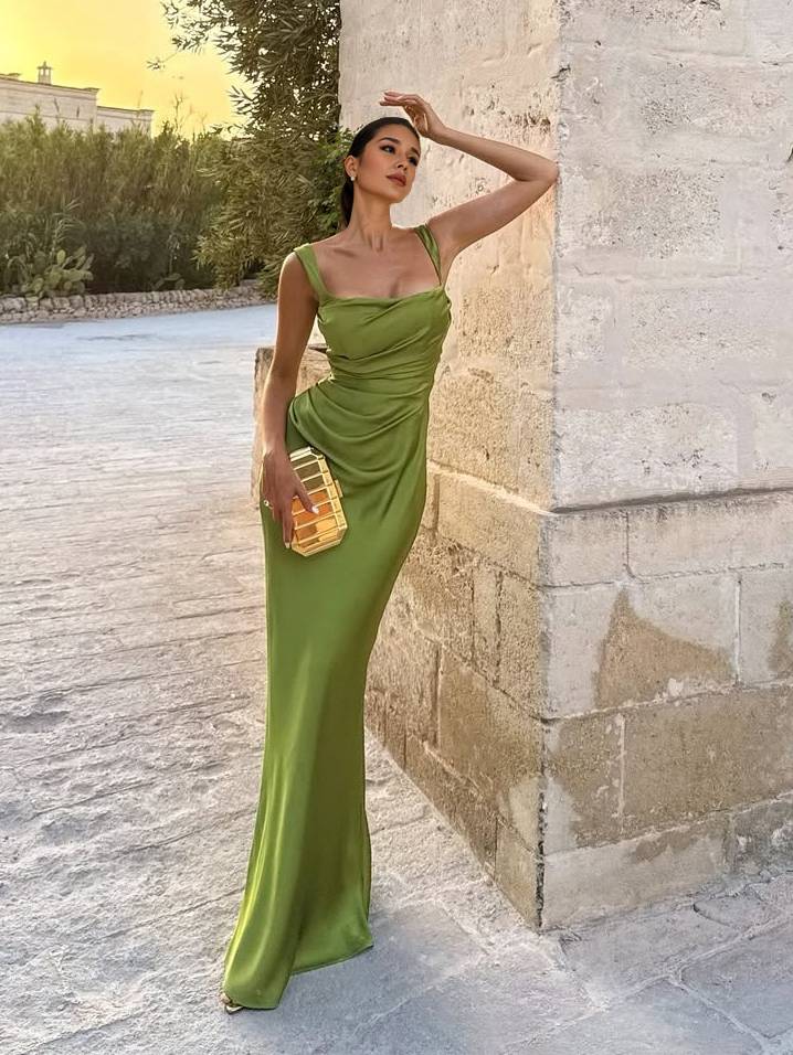 Pleated Sling Scarf Maxi Dress