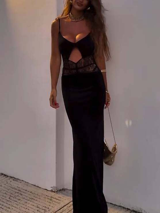 Sexy Maxikleid mit Spitzenspleiß und Hohldesign